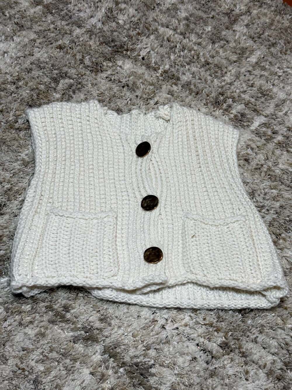 Unbranded Crochet Knit Sweater Vest Size M White Pocket Button Down